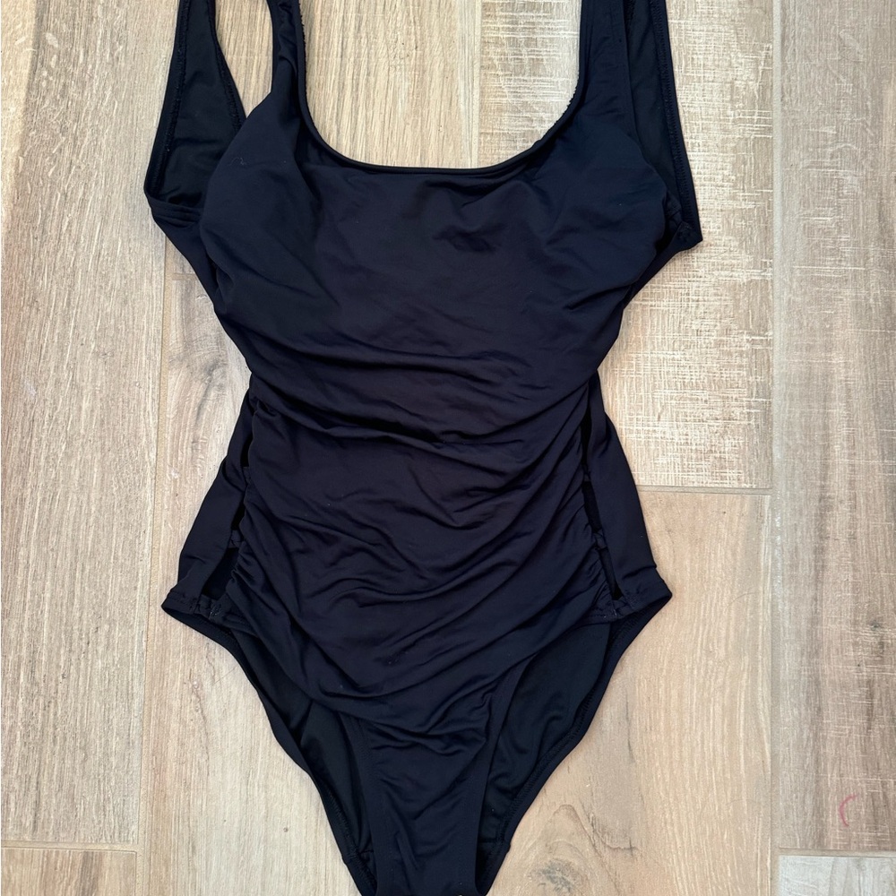Black Carmen Marc Valvo One-Piece Swimsuit with Cutout Sides 6